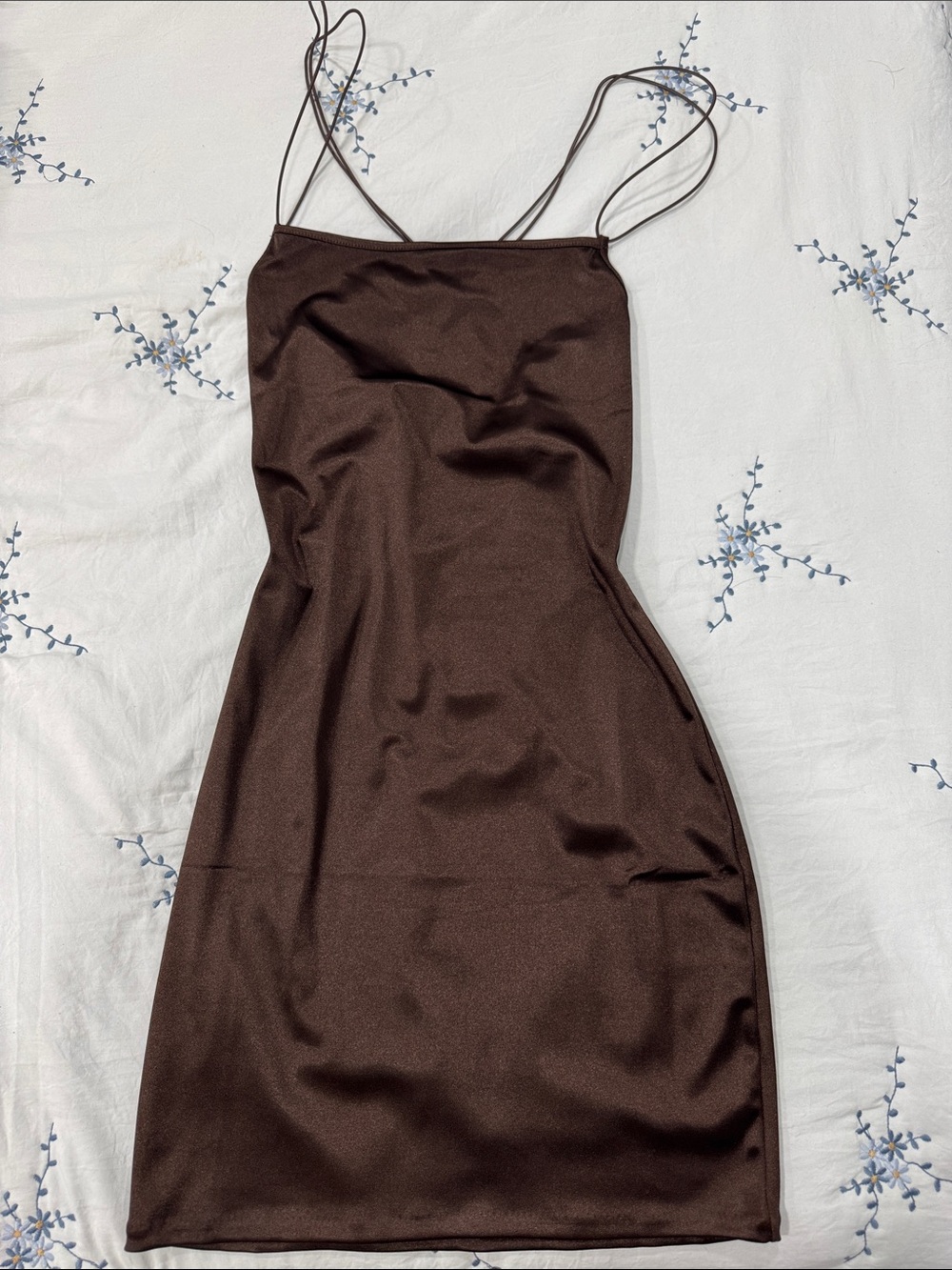 H&M Chocolate Brown Double-Strap Slip Mini Dress